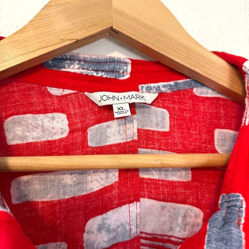 John Mark Red Patterned Button Down Blouse Size Xl - image 4